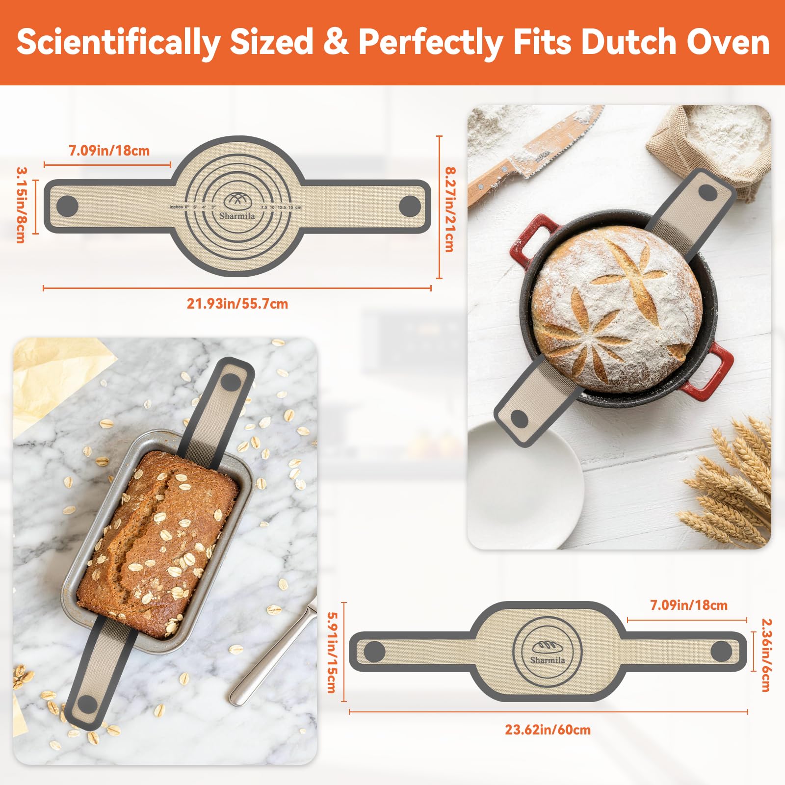 Sharmila 2Pc Silicone Bread Sling for Dutch Oven Sourdough Baking Tools