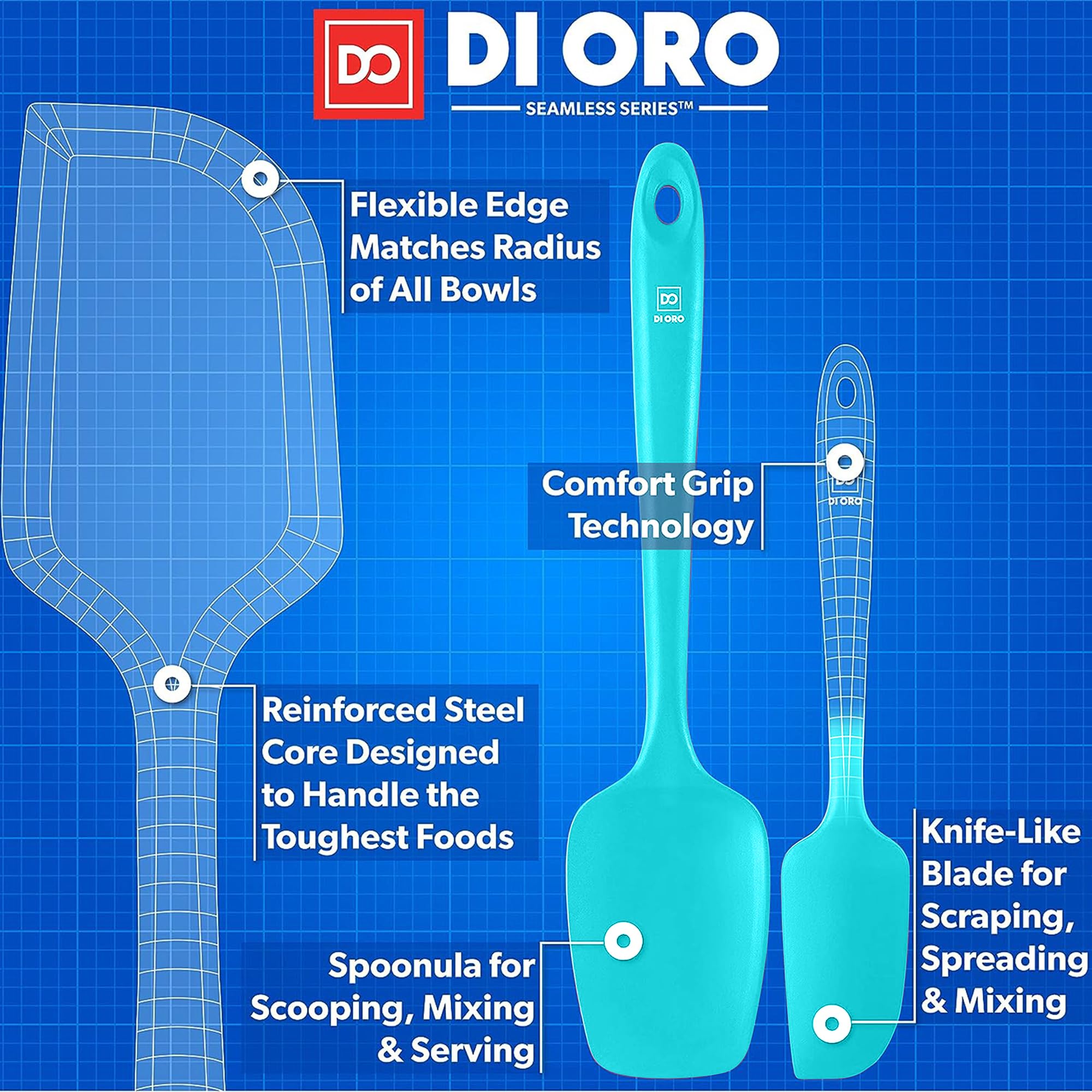 DI ORO Silicone Spatula Set - 600F Heat Resistant, 4-Pc Teal