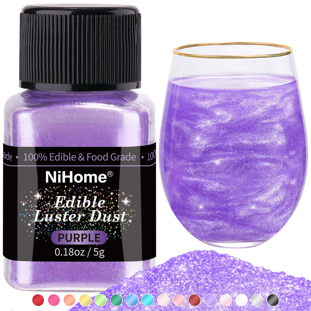 NiHome Edible Glitter Luster Dust for Drinks, Dessert, Vegan, Purple