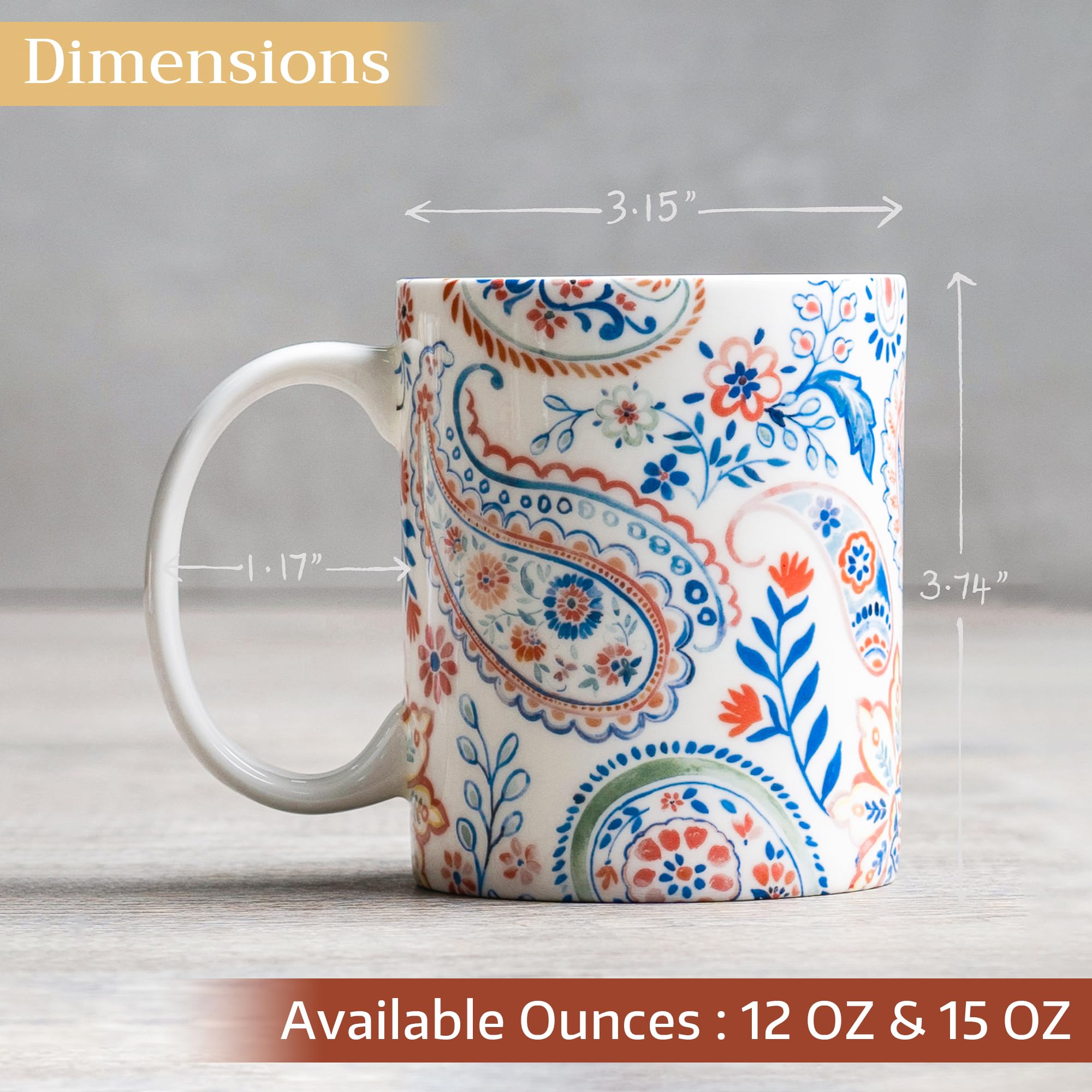 Maison d' Hermine Coffee Mug with Handles Tea Cups (12 Ounce, Pack of 1)