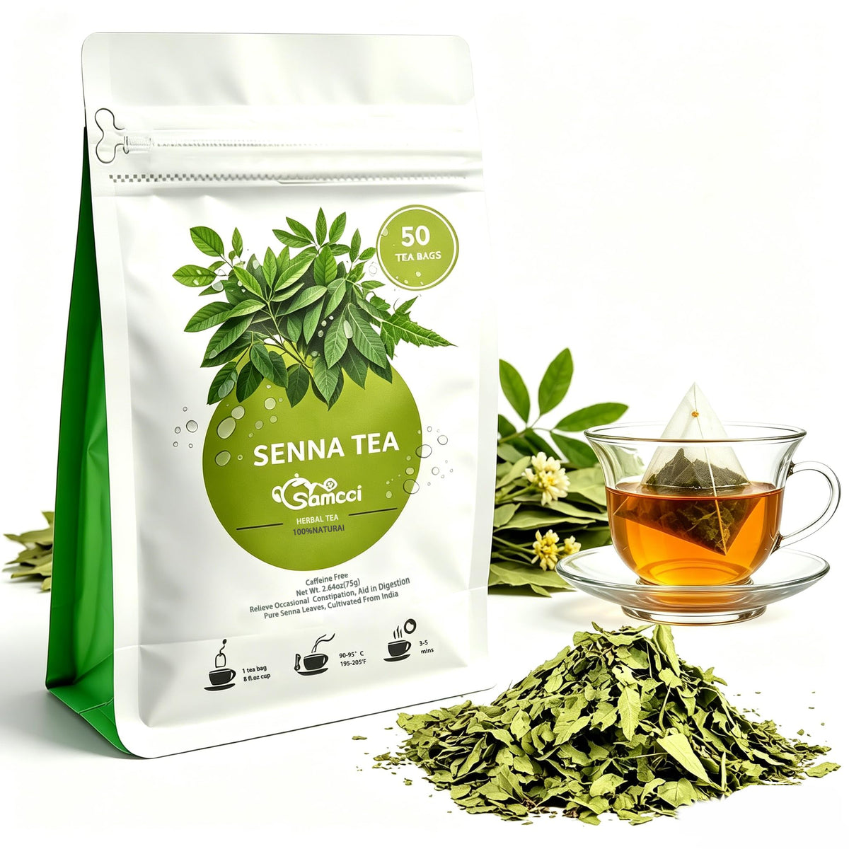 Samcci Senna Tea, 50 Tea bags, Naturally Senna Leaf Tea for Constipation