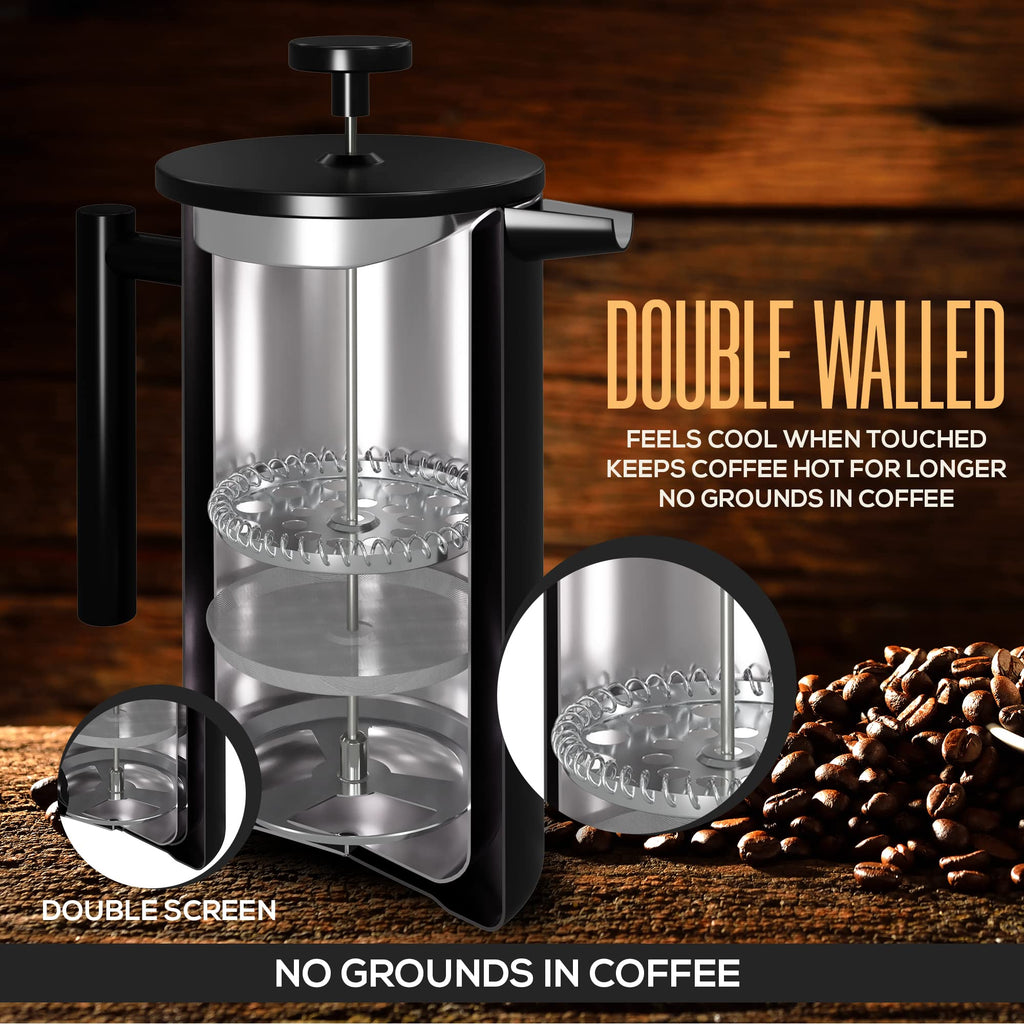 Utopia Kitchen 304 Grade Stainless Steel French Press 17 Oz, Black