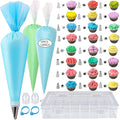 40PCS Piping Bags and Tips Set 12 Inch Pastry Bags Cakes Decorating Kit Supplies, 10 Icing Bags Disposable with 1 Reusable Piping Bags, 24 Frosting Tips, 2 Couplers, 1 Storage Box