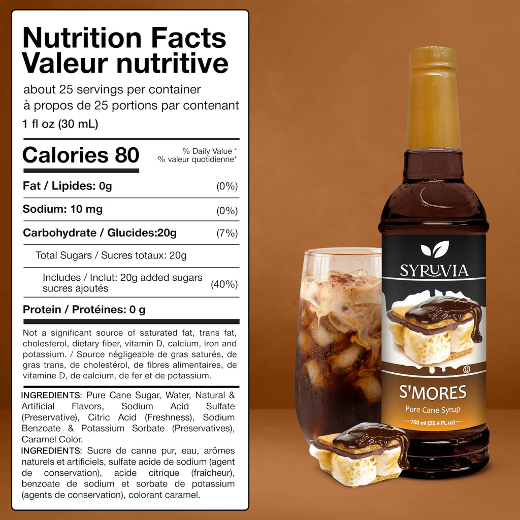 Syruvia Coffee Syrup, S'mores Flavored Syrup for Drinks, Lattes, and Desserts – 25.4 fl oz