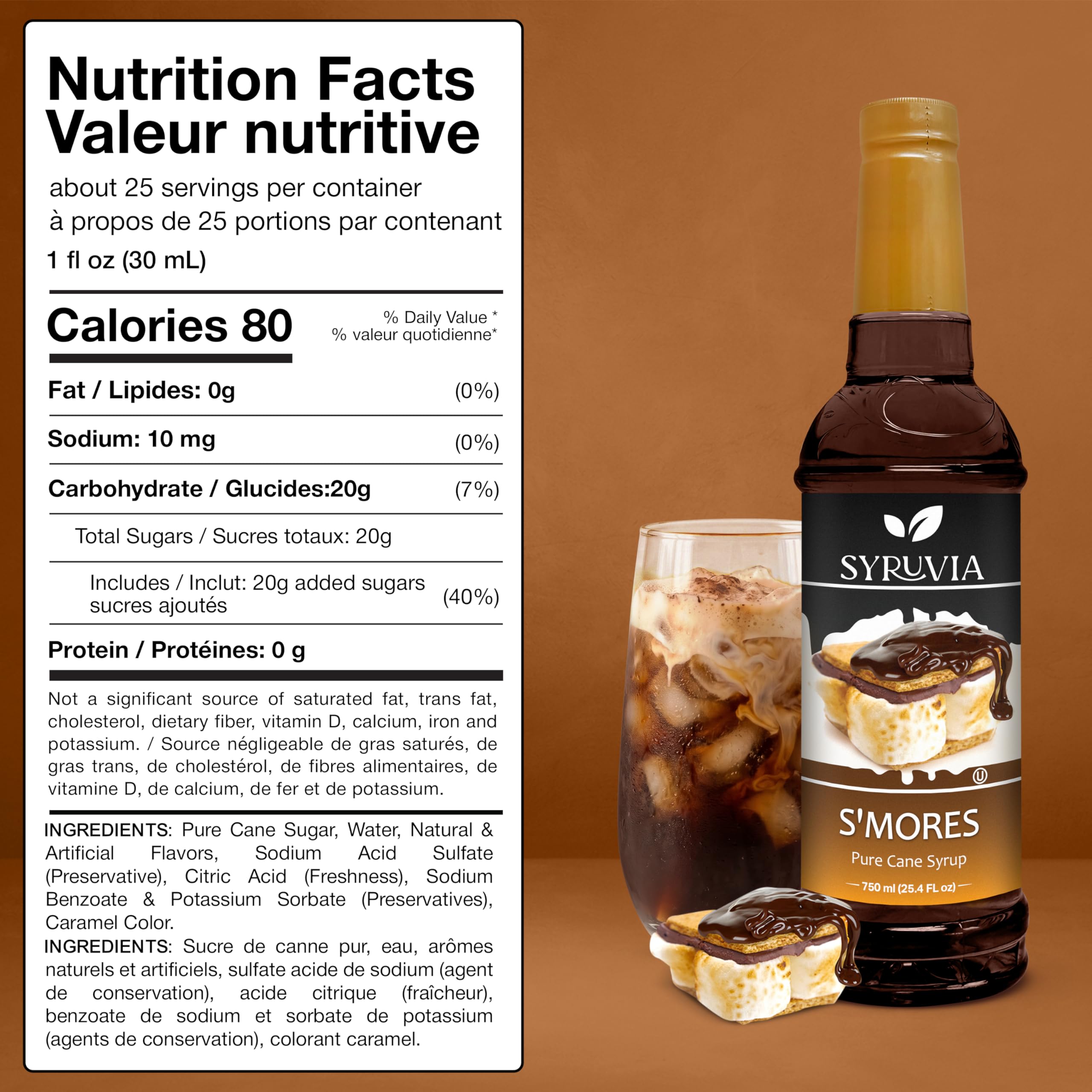 Syruvia Coffee Syrup, S'mores Flavored Syrup for Drinks, Lattes, and Desserts – 25.4 fl oz