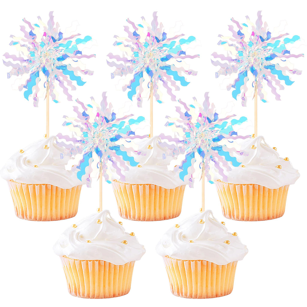 30 PCS Foil Firework Cupcake Toppers Sparkle Tinsel Cupcake Picks Happy Birthday Cake Toppers Drink Stirrers Cocktail Food Fruit Toothpicks for Baby Shower Birthday Party Decorations Supplies Silver