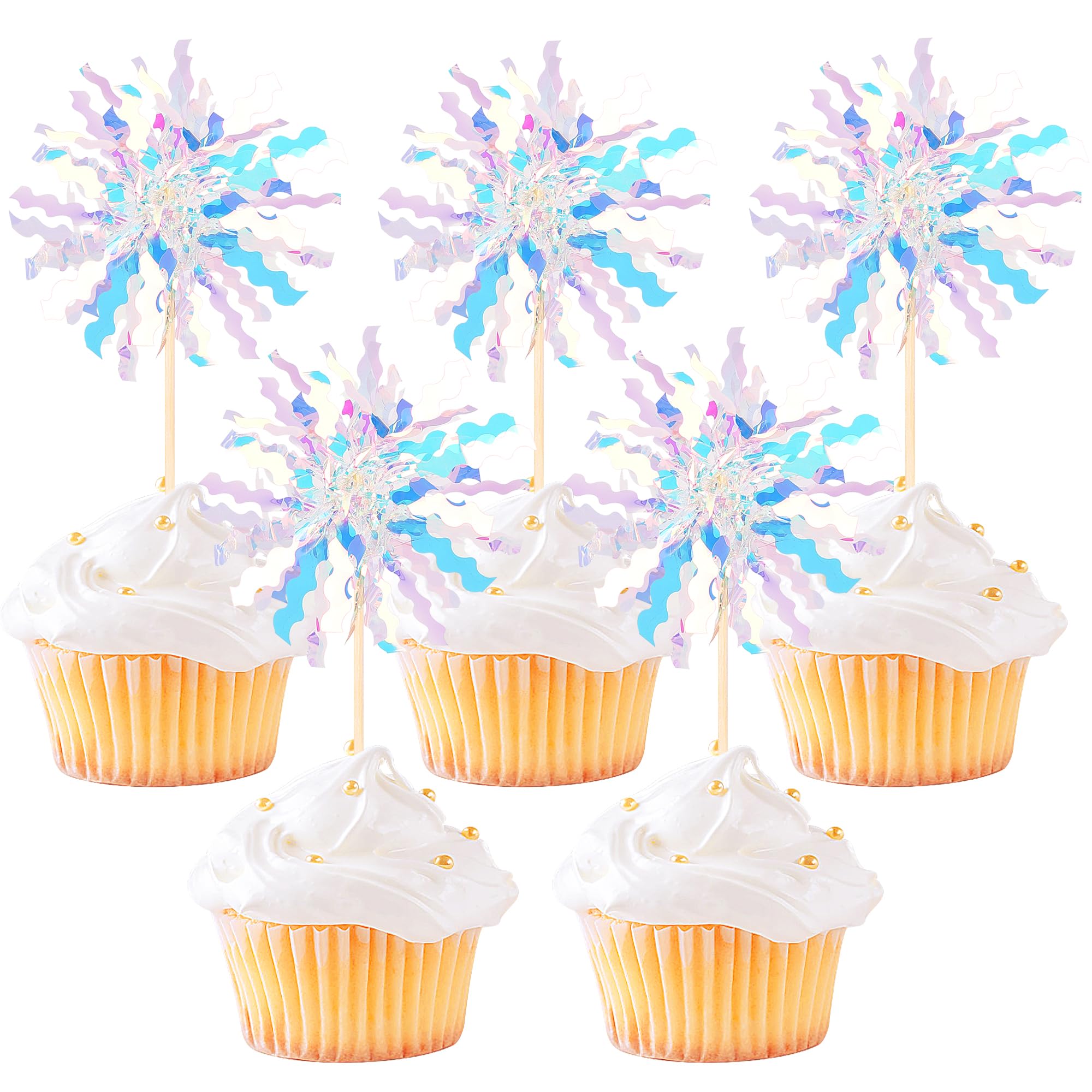 30 PCS Foil Firework Cupcake Toppers Sparkle Tinsel Cupcake Picks Happy Birthday Cake Toppers Drink Stirrers Cocktail Food Fruit Toothpicks for Baby Shower Birthday Party Decorations Supplies Silver