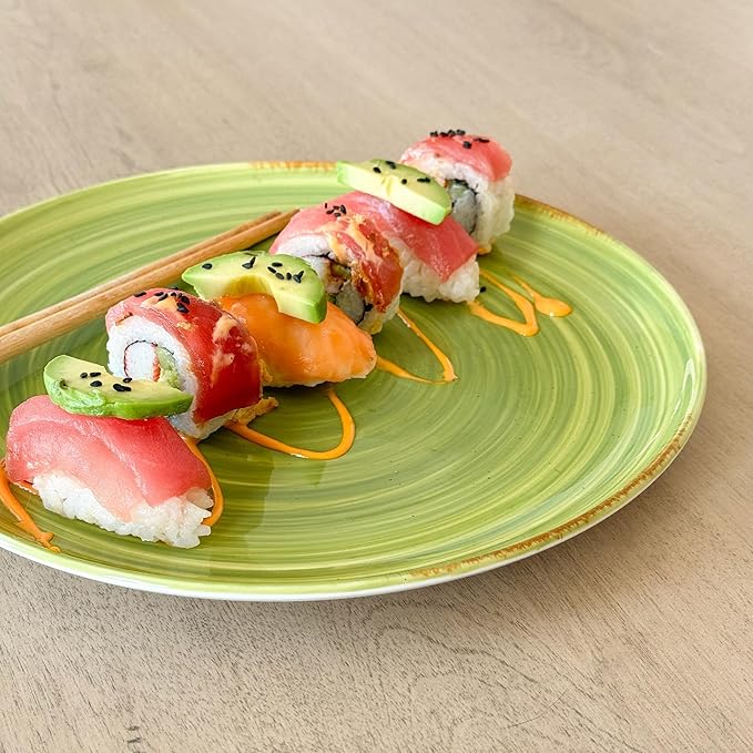 Mora Ceramic Helix Swirl Dinner Plates Set of 6, 10in Modern Spiral Porcelain Dish Dinnerware for Kitchen, Serving & Restaurants - Dishwasher, Microwave, Freezer, Oven Safe Dishware - Earth Colors