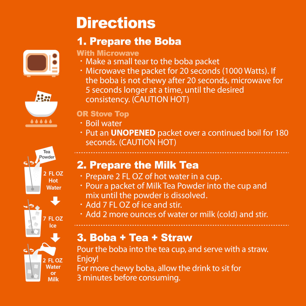 JWAY Instant Thai Milk Boba Tea Kit with Authentic Brown Sugar Tapioca Boba Pearls, Bubble Milk Tea Boba Set, Ready in Under 1 Minute, Paper Straws Included, 3 Servings