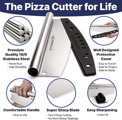 14-Inch Pizza Cutter Rocker Blade, 304 Stainless Steel Slicer Knife, Silver