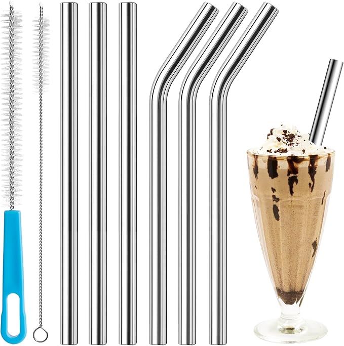 Metal Smoothie Straws Reusable, 0.4'' Extra Wide Stainless Steel Drinking Straws for Milkshake, Smoothie, Thick Beverages, Cleaning Brush