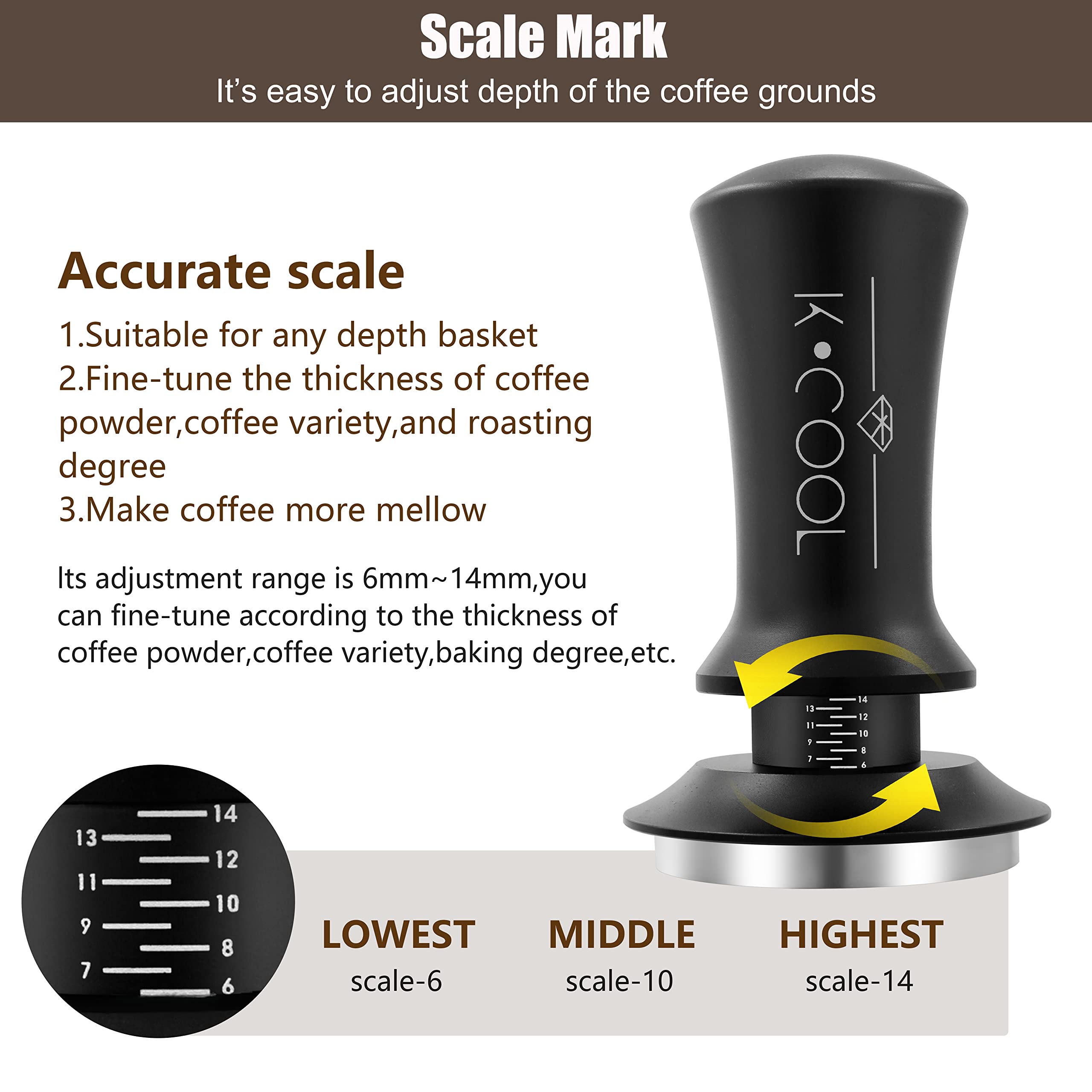 K COOL 51mm Coffee Espresso Tamper, Premium Barista Tools, Calibrated Spring Tamper, 100% Stainless Steel Flat Base Tamper with Scale Mark for Espresso Machine (Black)