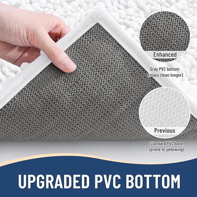 Arotive Luxury Chenille Bathroom Rug Mat, Extra Soft Thick Absorbent Shaggy Bath Rugs, Non-Slip Machine Wash Dry, Plush Bath Mats for Bathroom, Shower and Tub, 24x16, White
