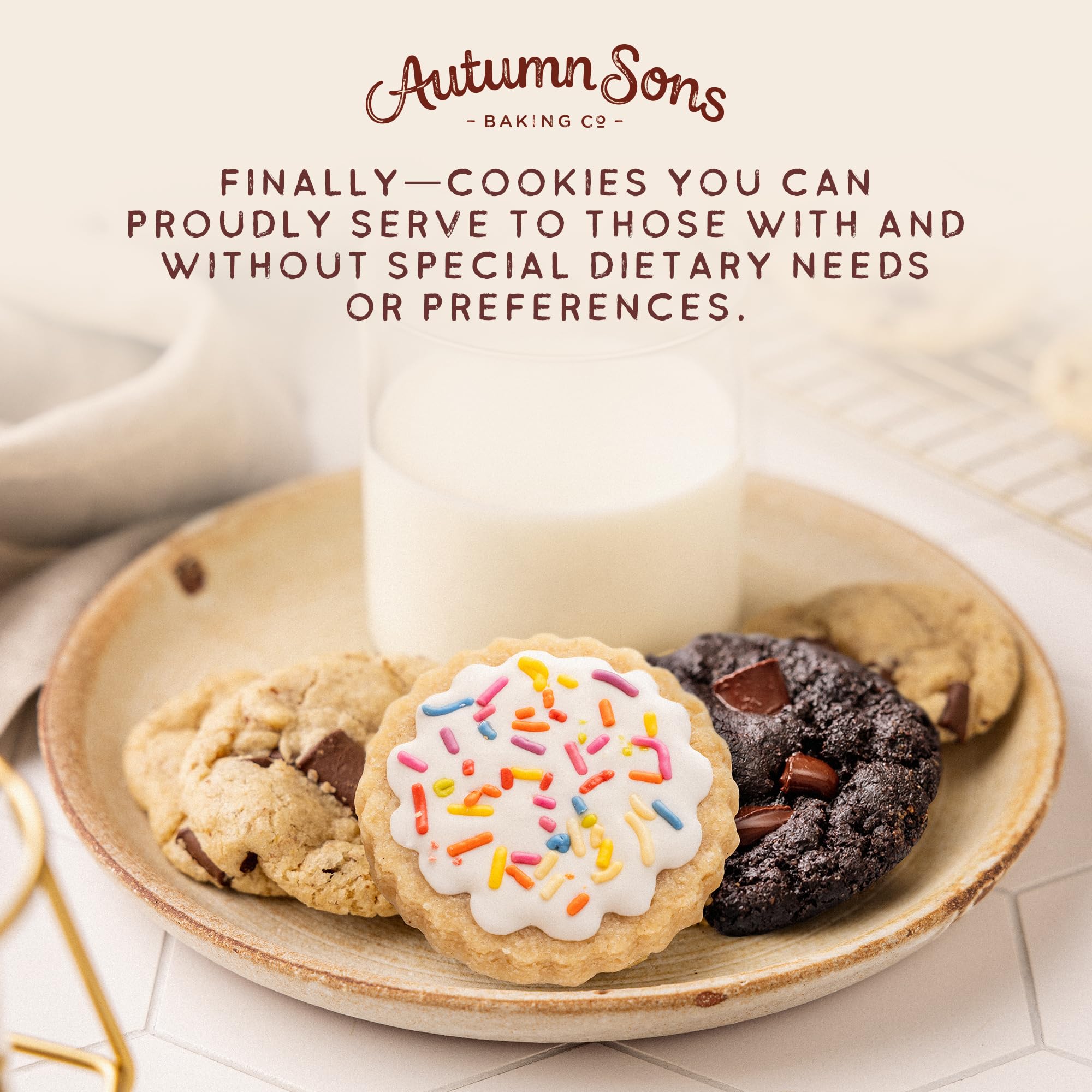 Autumn Sons Baking Co. Gluten Free Cookie Mix Variety Pack. Sugar Cookie, Chocolate Chunk & Double Chocolate Chunk. Vegan Plant Based Baking Mix. Top 9 Allergen Free. 9.3 oz (Pack of 3)