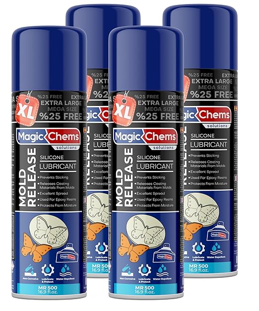 Mold Release, Silicone Mold Release Spray (4x16.9 fl oz/500ml) Mold Release for Epoxy Resin and Candle Mold Release Spray (4 Pack Mega Size)