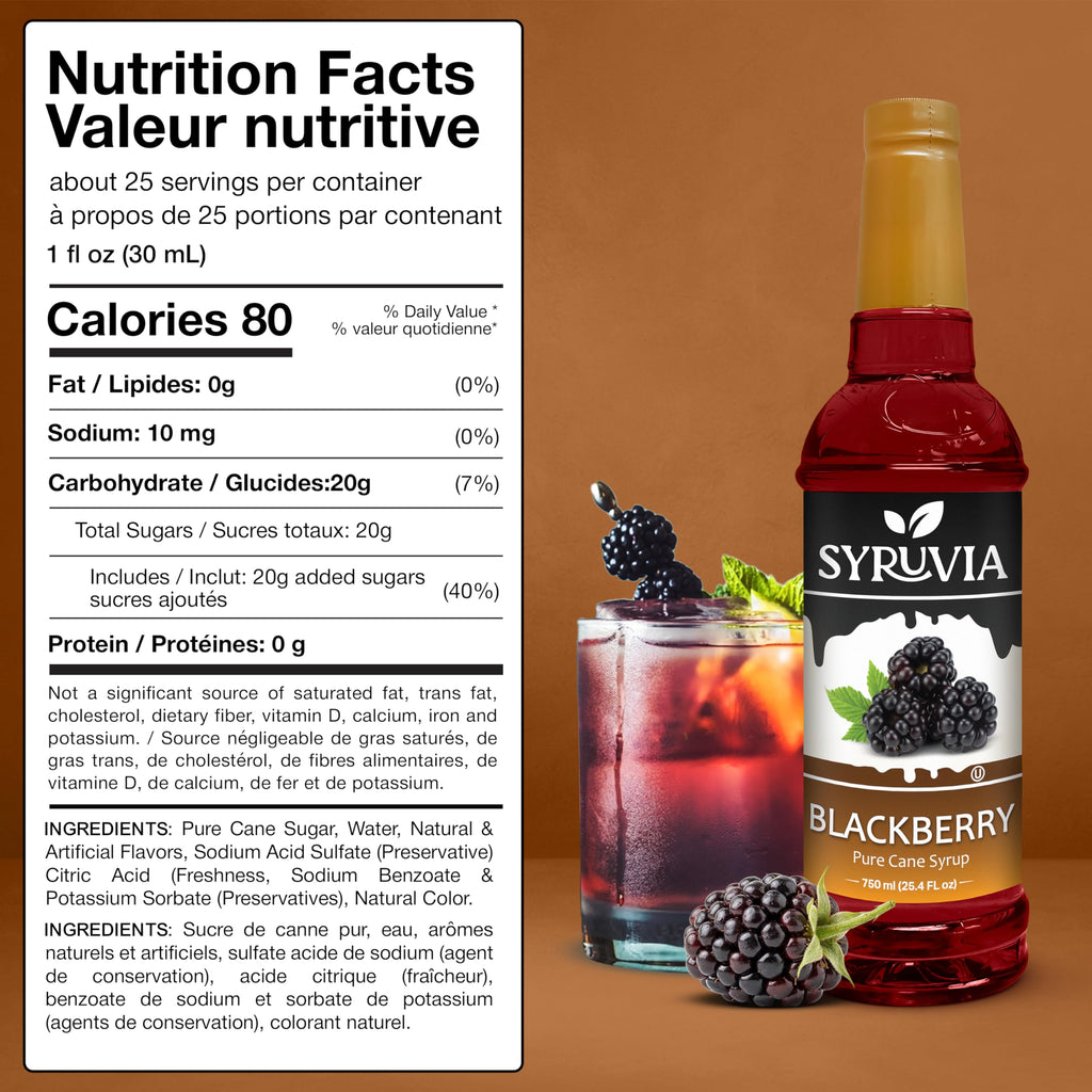 Syruvia Blackberry Syrup, Flavored Syrup for Drinks, Lemonades, Iced Teas, and Desserts – 25.4 fl oz