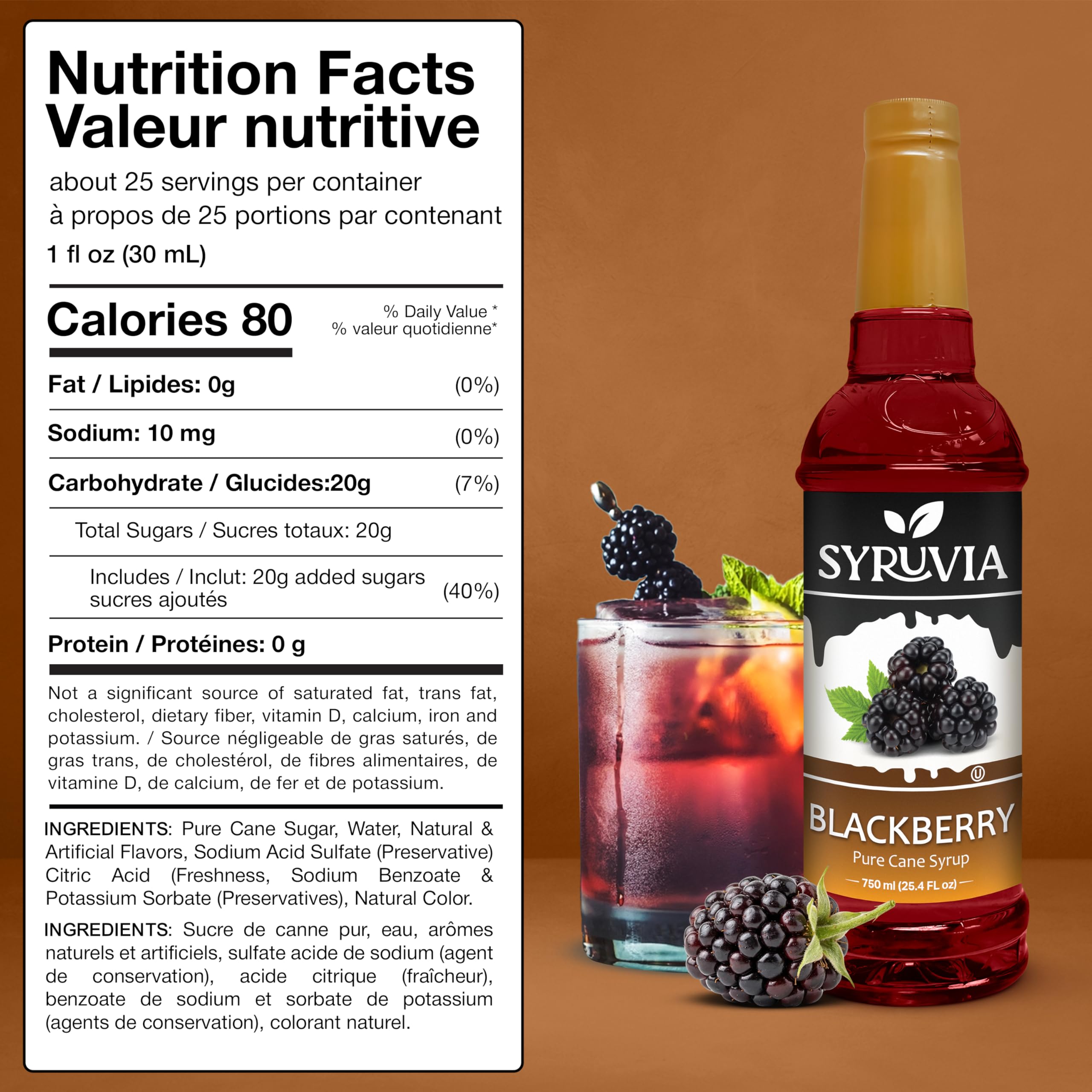 Syruvia Blackberry Syrup, Flavored Syrup for Drinks, Lemonades, Iced Teas, and Desserts – 25.4 fl oz