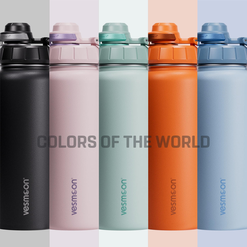 Vesmoon Vessence 24 Oz Stainless Steel Tea Infuser Bottle for Loose Leaf Tea, Water, Herbs, Fruits - Triple Layered Insulated, Leak Proof Bottle with Lid and Clip Handle - 24 Hours Hot/Cold