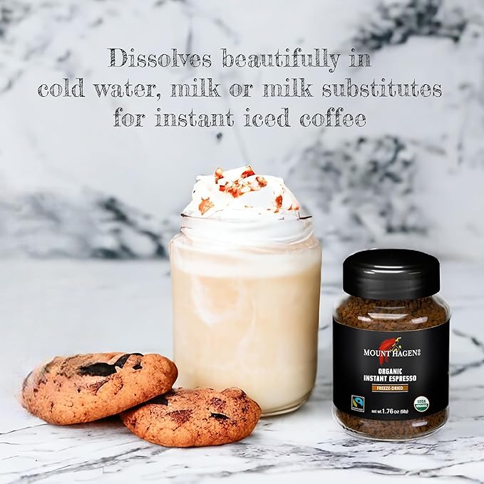 Mount Hagen Instant Espresso Coffee 6 Pack, Eco-friendly Organic Espresso Coffee Made From Medium Roast Arabica Beans, Freeze Dried Instant Coffee, Fair-Trade, Kosher [6x1.76oz/50g Jar]