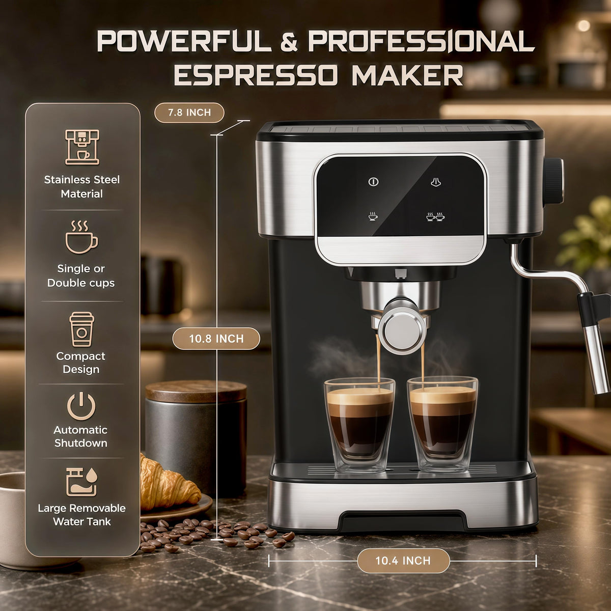 Espresso Machine 20 Bar, Professional Espresso Maker with Power Milk Frother, Compact Espresso Coffee Machine With LED Touch Screen for Home Latte, Cappuccino, 61OZ Removable Water Tank 2026