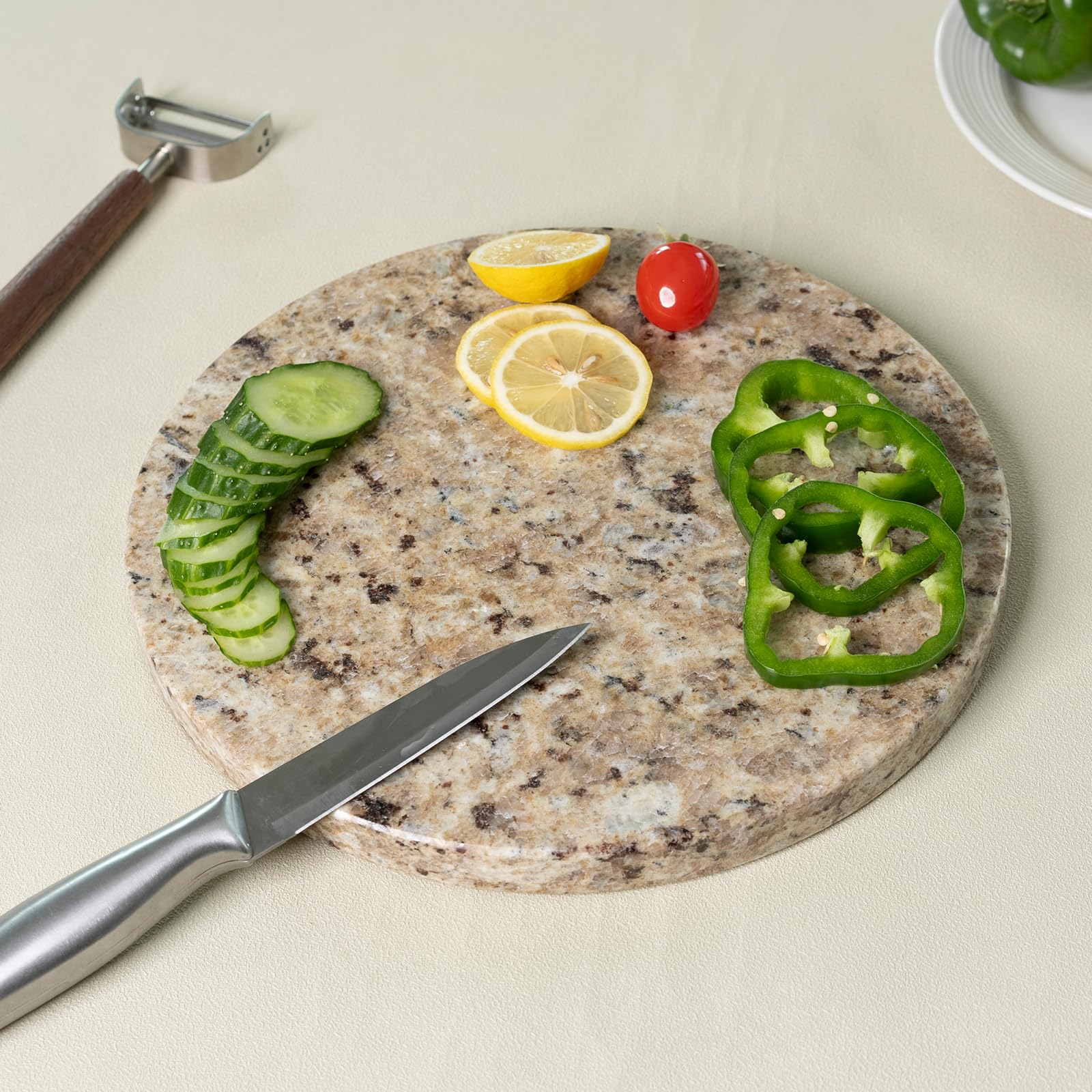 Koville 11 Inch Round Marble Cutting Board for Kitchen Countertop, Golden Brown Marble Cutting Boards Pastry Board for Kitchen Decor, Stone Cutting Cheese Board Charcuterie Boards