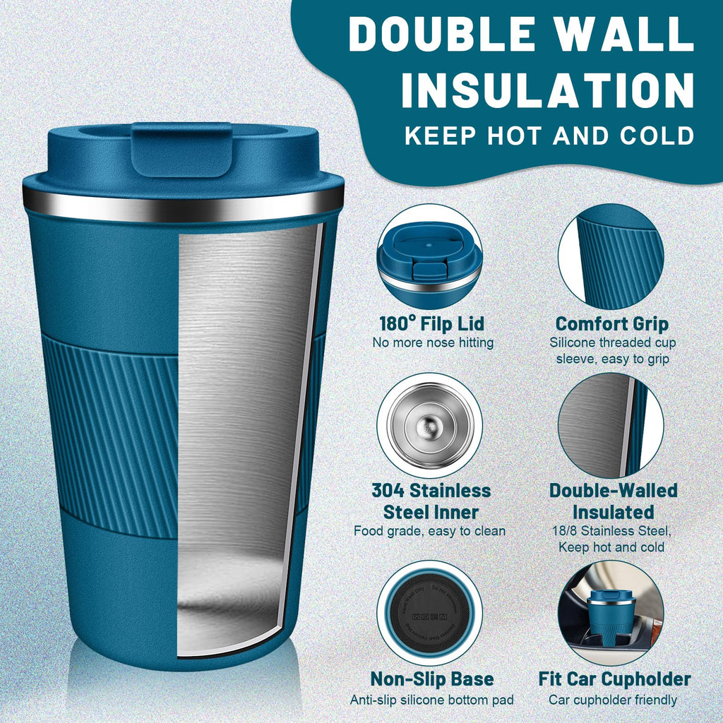 DUBUXW Insulated Coffee Tumblers with Flip Lid 12oz / 17oz, Stainless Steel Coffee Mug Leak Proof, Vacuum Insulated Coffee Mug Reusable Cup, Keeps Cold and Hot for Coffee Tea