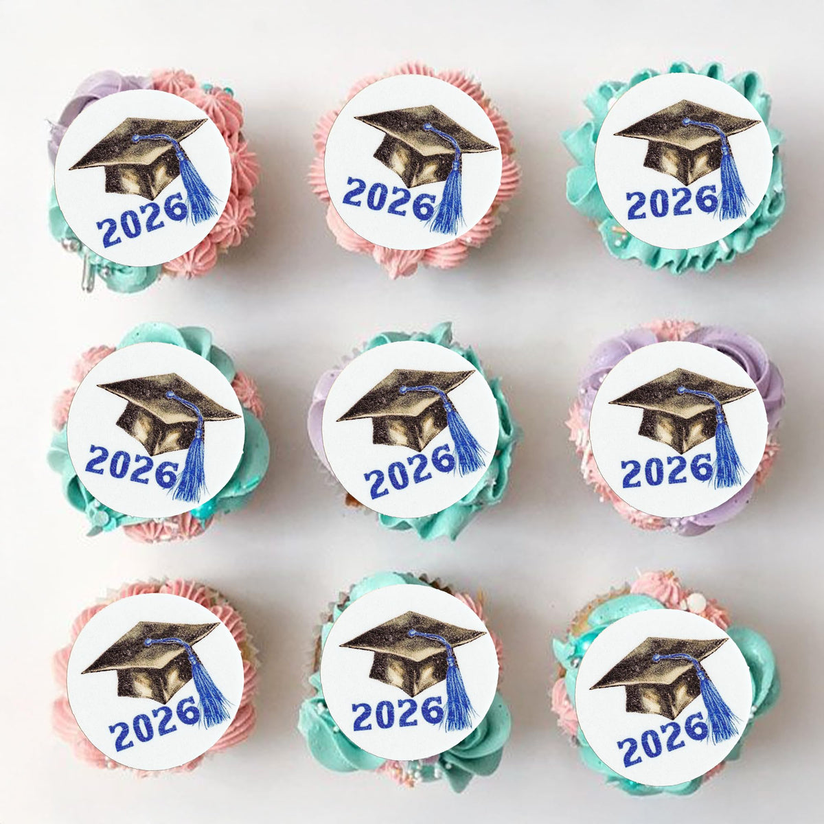 Gyufise 48Pcs Edible 2026 Graduation Cap Cupcake Toppers Wafer Paper Class of 2026 Grad Cap Cupcake Picks for 2026 Graduation Theme Party Cake Decorations Supplies Red