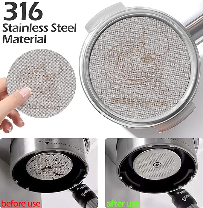 58mm Espresso Dosing Funnel & 58.5mm Puck Screen,PUSEE Coffee Dosing Ring Aluminum Metal,Reusable 1.7mm Thickness 150μm Espresso Puck Screen 316 Stainless Steel Fits 58mm Portafilter