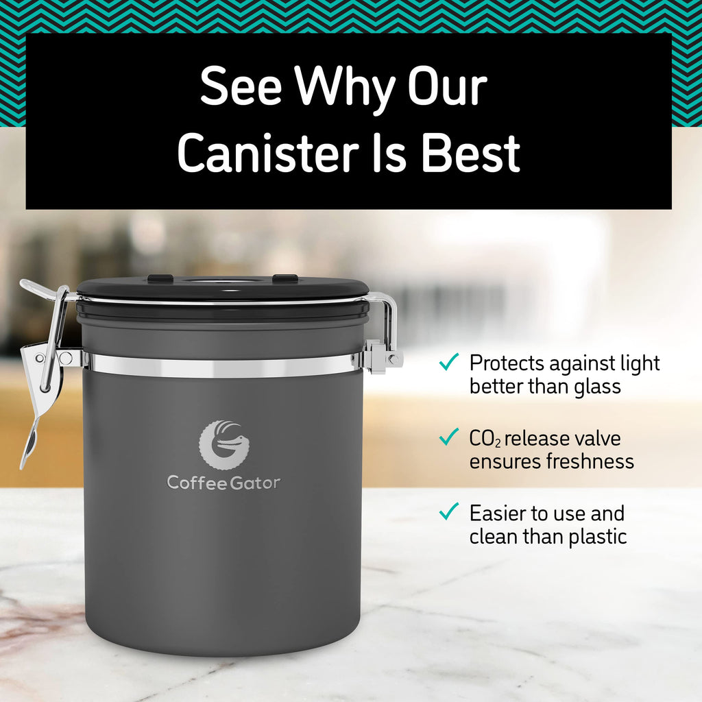 Coffee Gator Coffee Canister, 22oz Airtight Stainless Steel Container