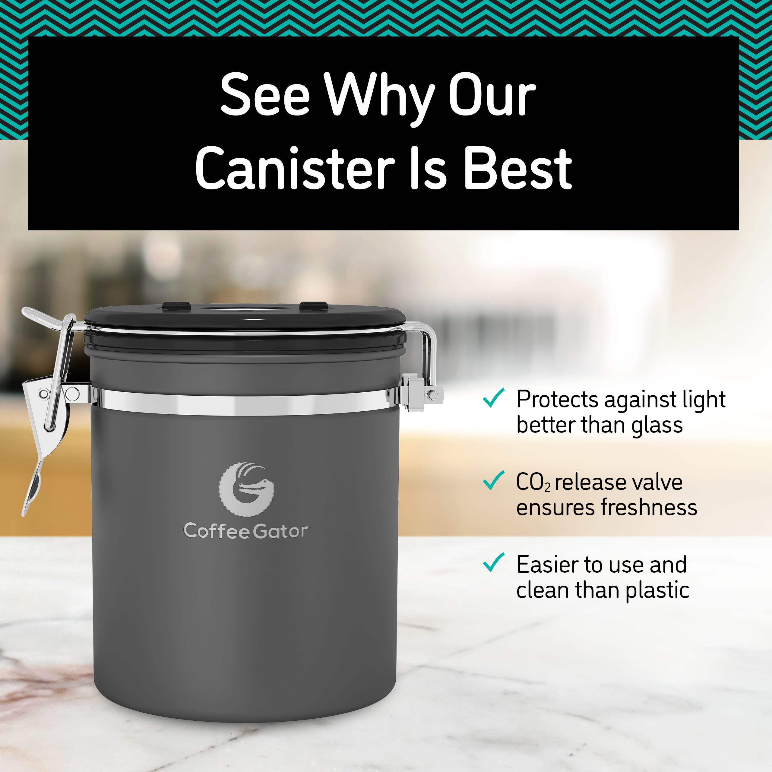 Coffee Gator Coffee Canister, 22oz Airtight Stainless Steel Container