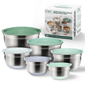 COOK WITH COLOR Stainless Steel Mixing Bowls Set with Lids - Nesting Bowls with Non-Slip Bottom, Sage, 12 Pieces