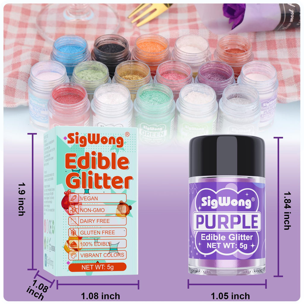 Purple Edible Glitter - 5g Food Grade Cake Decorating Shimmering Glitter, Edible Sprinkle Luster Dust for Drinks, Chocolates, Fondant, Strawberries, Cupcakes, Candy, Easter Cookie - Vegan