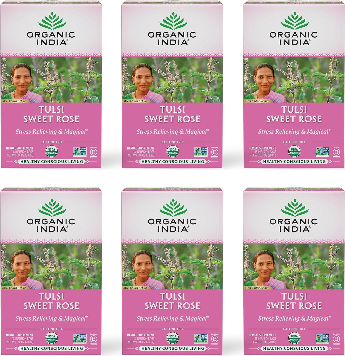 ORGANIC INDIA Tulsi Green Tea Bags, African Basil, 18 Infusion Bags, 6 Pack