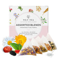 Tily Tea Assorted Herbal Tea Box - 5 Flavors of Caffeine-Free Tea - Morning Shine, Through the Day, Evening Calm, Perfect Pairing, Radiant Glow - 10 Plastic-Free Pyramid Tea Bags