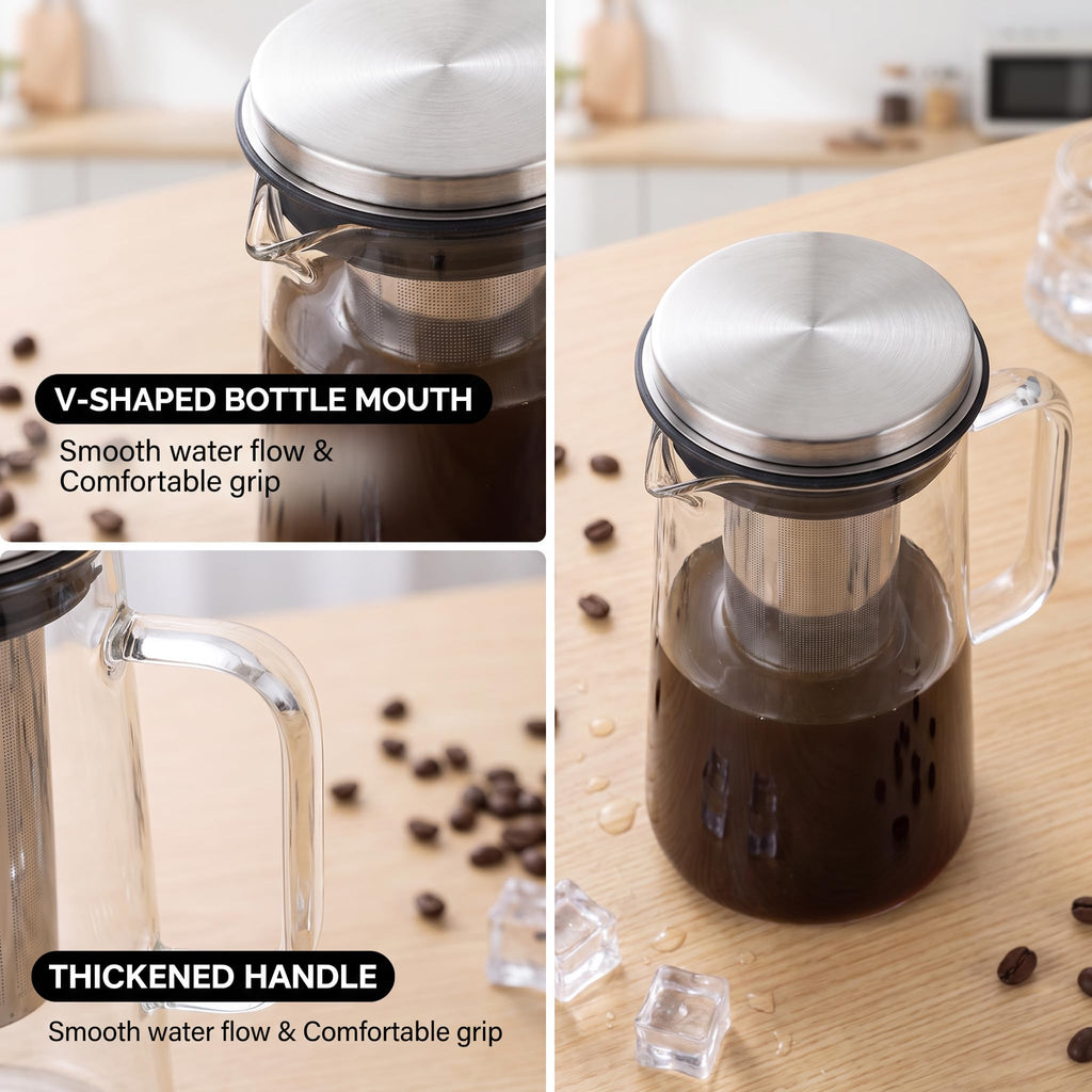 Cold Brew Coffee Maker, Tea Infuser Ice Cold Brew Pitcher 48oz (1.4 L)