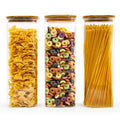 SHOWIN Glass Pasta Storage Jars Square 73oz, 3 Pack Glass Jars With Bamboo Lids, Tall Kitchen Storage Containers For Pasta, Storage For Pantry Organizers