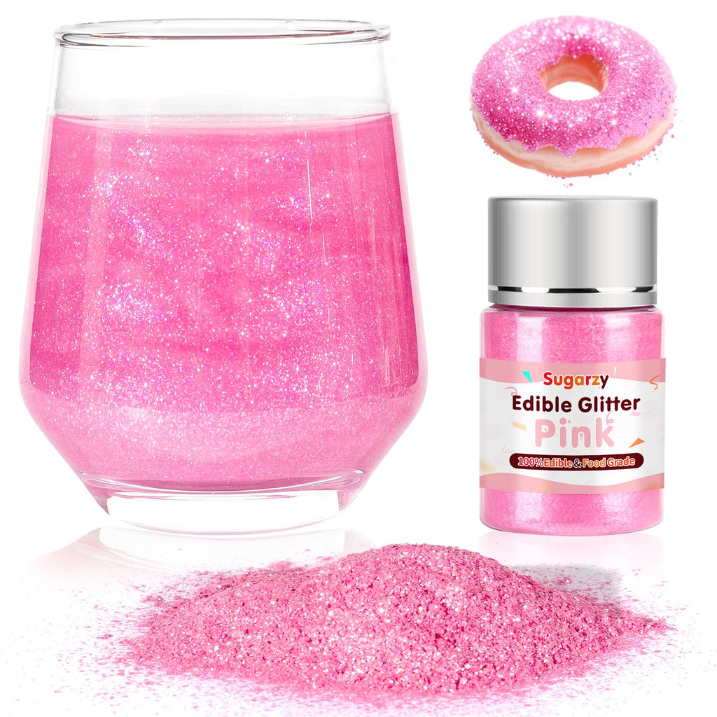 Edible Pink Glitter for Drinks10g Pink Sprinkles Cake Decorating Supplies,Edible Luster Dust for Cocktail Beverages,Food Spray,Food Coloring Shimmer Powder for Baking,Cake Cupcakes Cookies Drinks Candy Strawberries Birthday Party Decorations