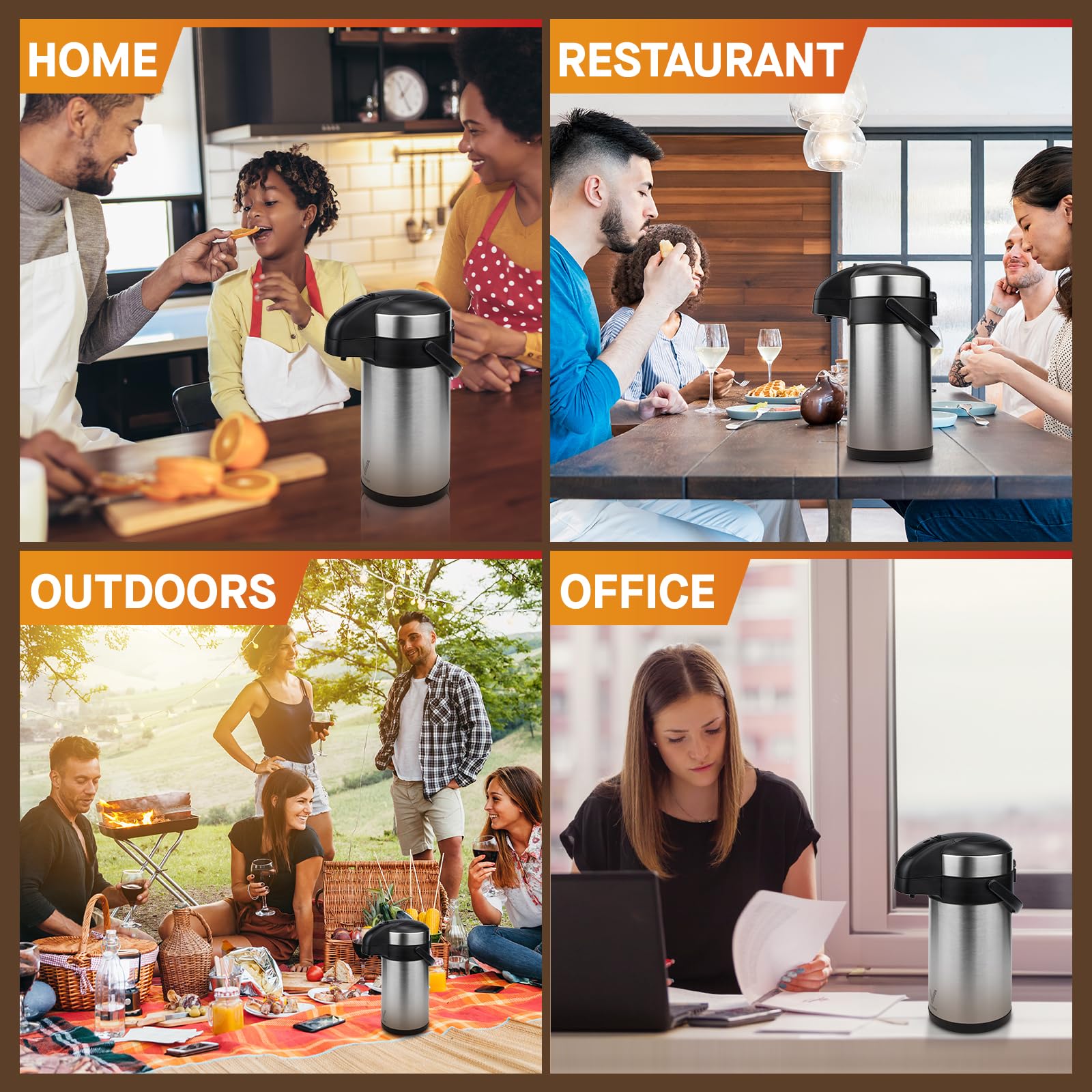 Airpot Coffee Dispenser with Pump - 140 oz Insulated Stainless Steel Coffee Carafe - Thermal Beverage Dispenser - Coffee Urn for Hot/Cold Water, Party Chocolate Drinks