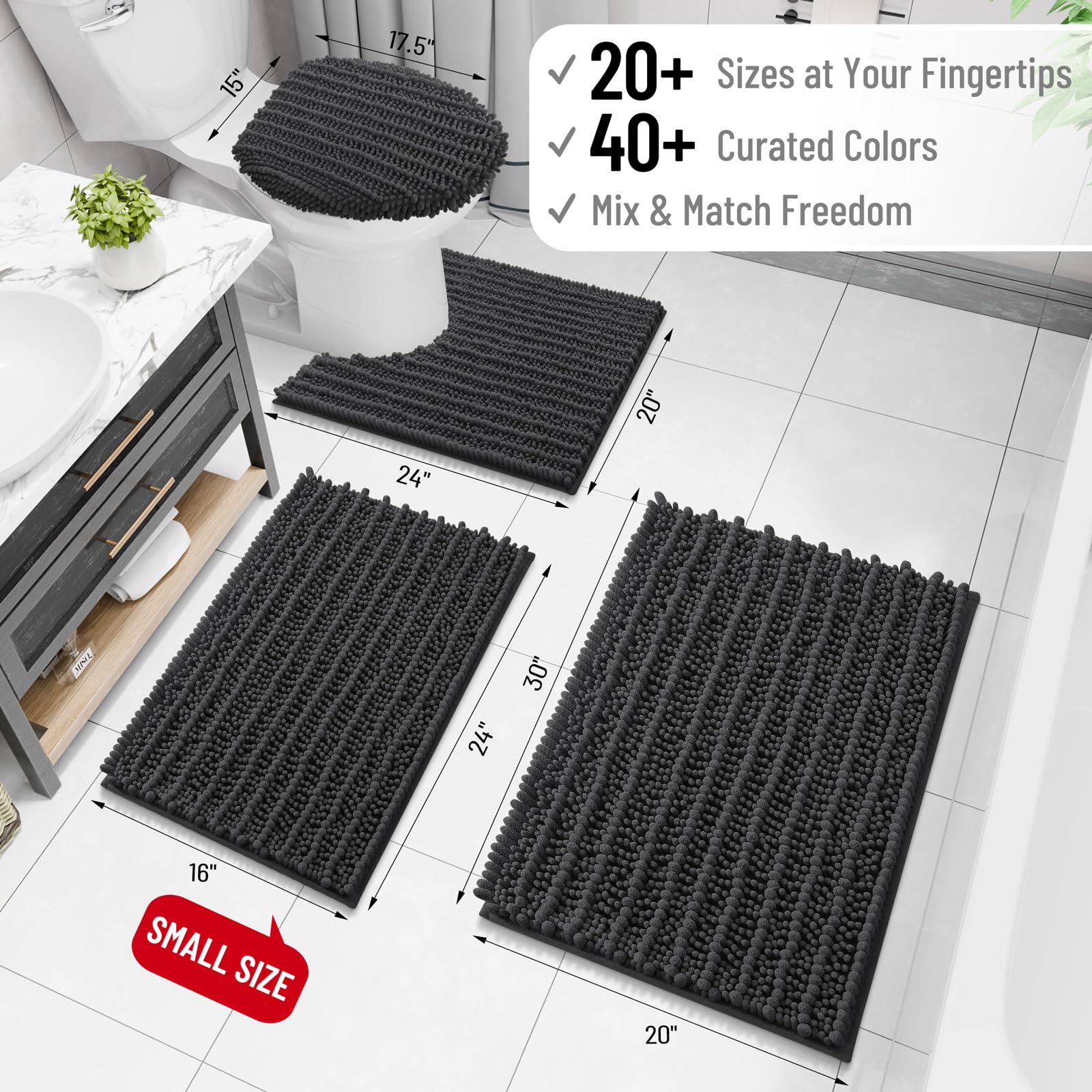Arotive Bathroom Rugs Mat 34x21, Soft Absorbent Chenille Shaggy Bath Mat