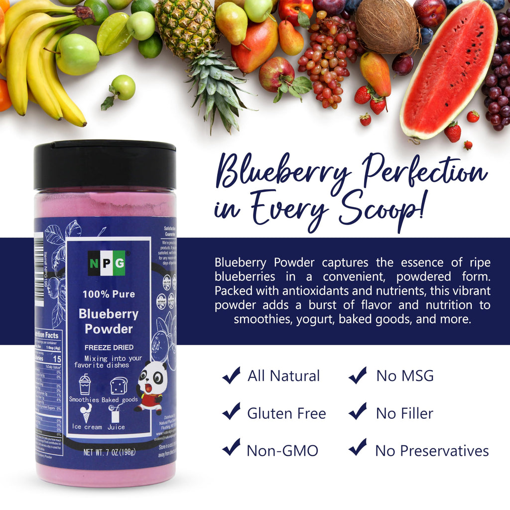 NPG Freeze Dried Blueberry Powder 7 oz, Seedless Wild Blueberries