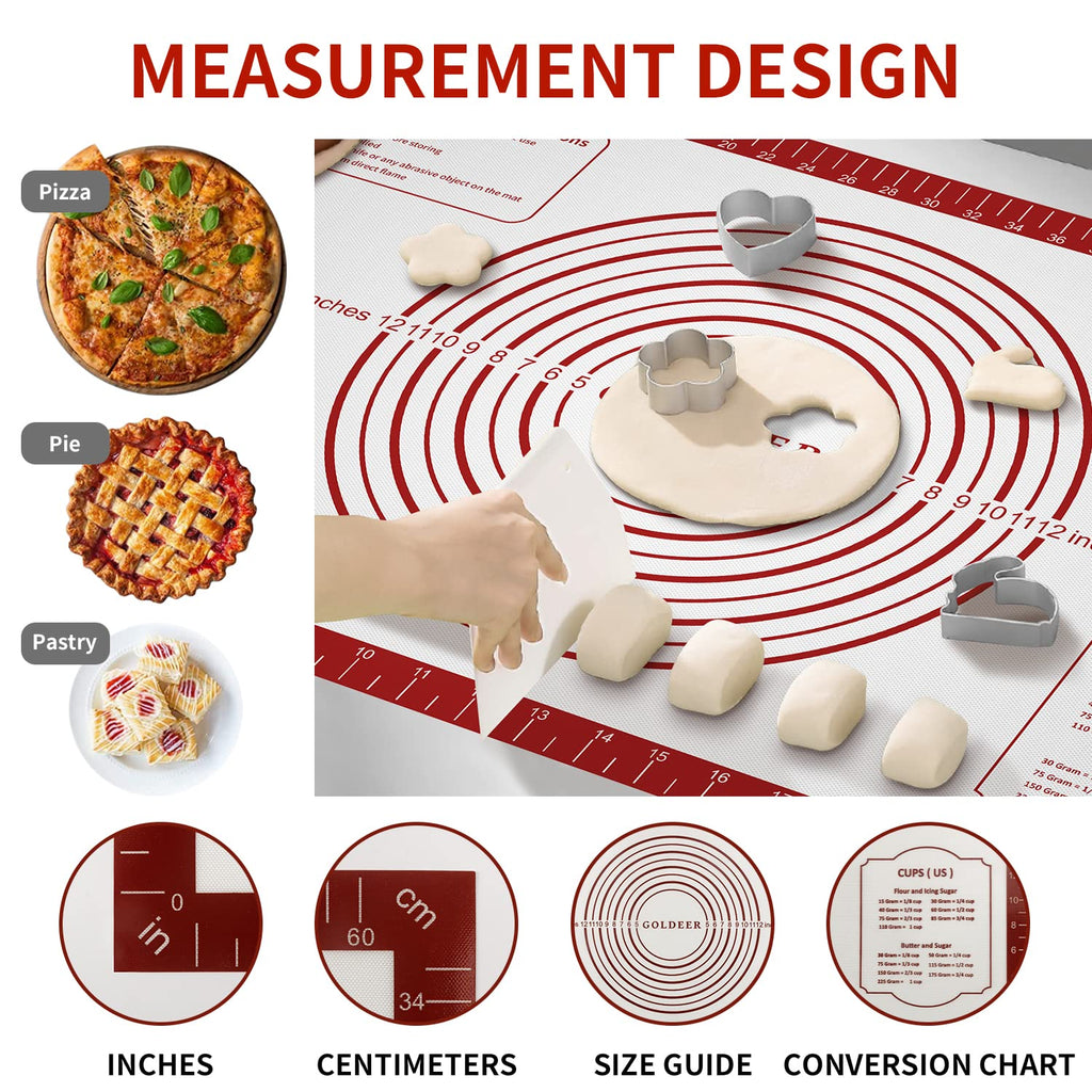 Non Stick Pastry Mat for Rolling Dough Fondant Pie Crust, Macaron Silicone Baking Mat for Mat Extra Large Silicone Mats for Baking Cookie Cakes Pizza Candy Bread