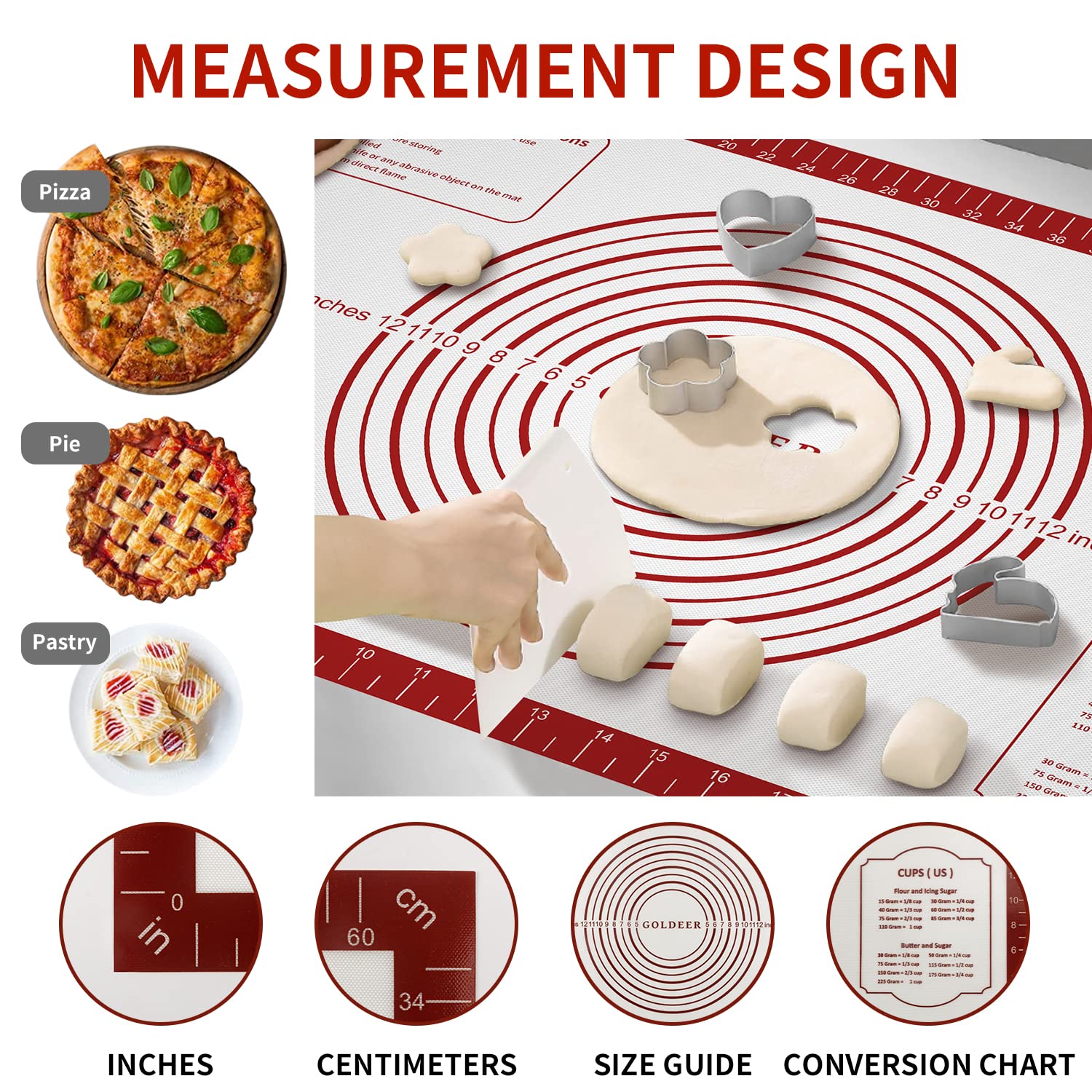Non Stick Pastry Mat for Rolling Dough Fondant Pie Crust, Macaron Silicone Baking Mat for Mat Extra Large Silicone Mats for Baking Cookie Cakes Pizza Candy Bread
