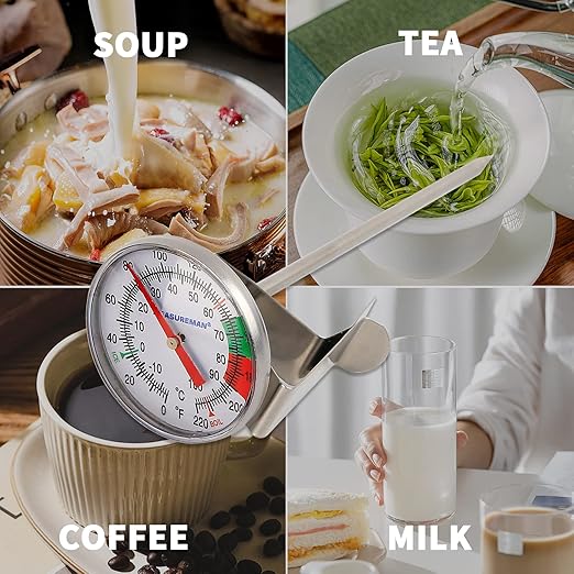 MEASUREMAN Instand Read 2” Dial 0~220℉/℃，Milk Thermometer，Milk Foam，Coffee Drinks Thermometer（2Pack）