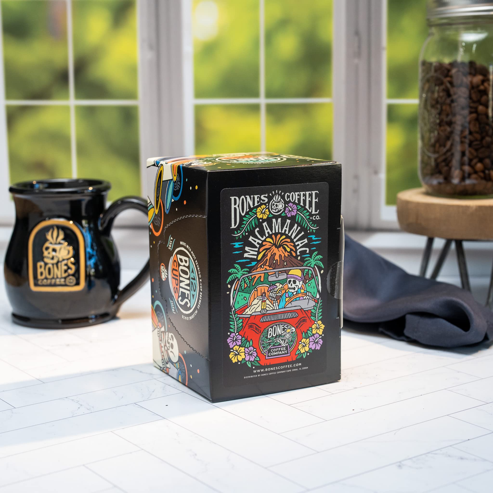 Bones Coffee Company Flavored Coffee Bones Cups Macamaniac Flavored Pods | 12ct Single-Serve Coffee Pods Compatible with Keurig 1.0 & 2.0 Keurig Coffee Maker
