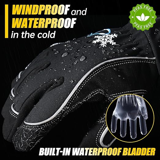 HANDLANDY Waterproof Insulated Work Gloves, 3M Thinsulate Thermal Winter Gloves for Men Women Touch Screen, Warm Ski Snowboard Cold Weather Gloves (Black, X-Large)