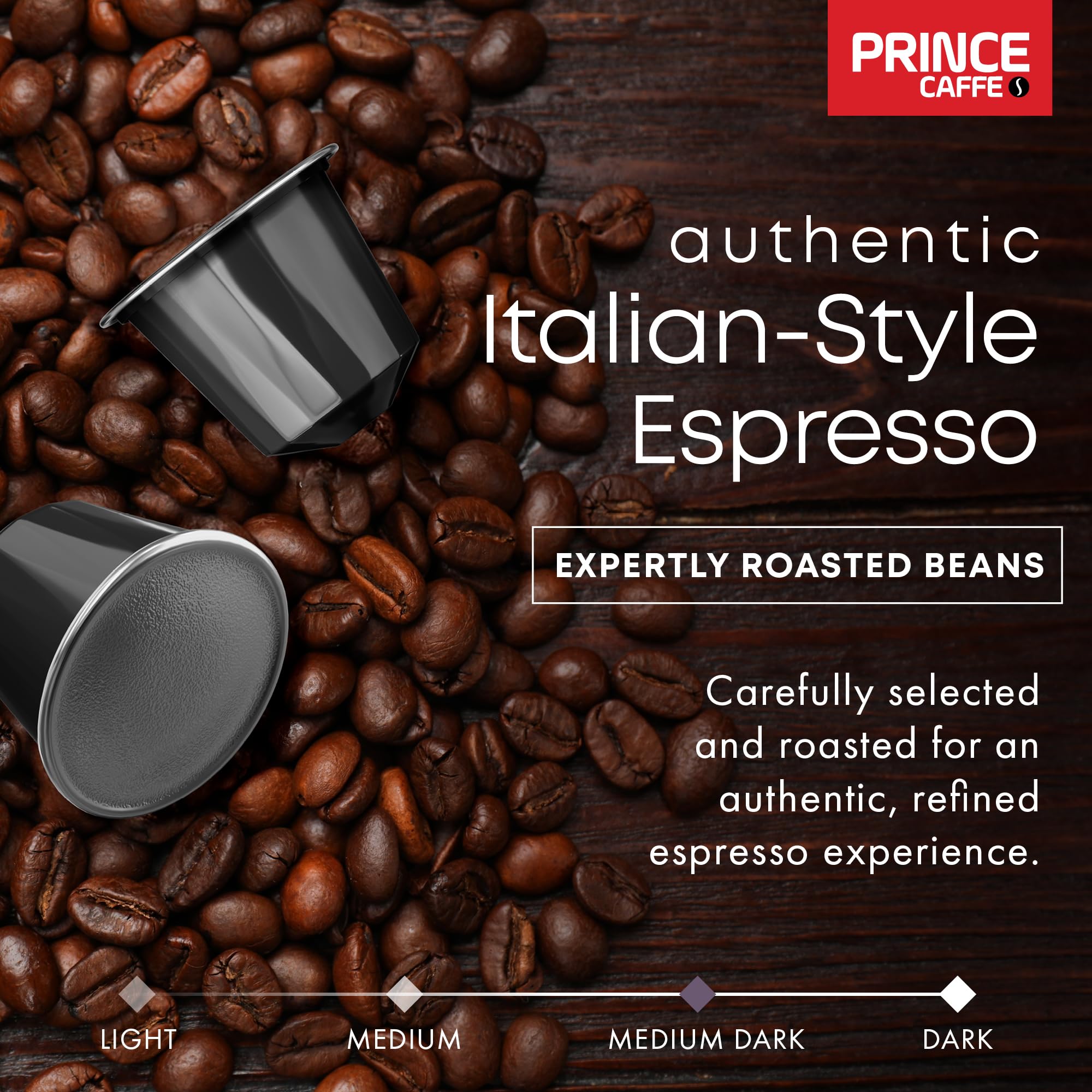 Prince Caffe Espresso Pods – ESPRESSO Intensity 7 Medium-Dark Roast Coffee Capsules – Compatible with Nespresso, Pods for Original Line Machines – Premium Quality Capsules 3 x 10 Pack (30 Count)