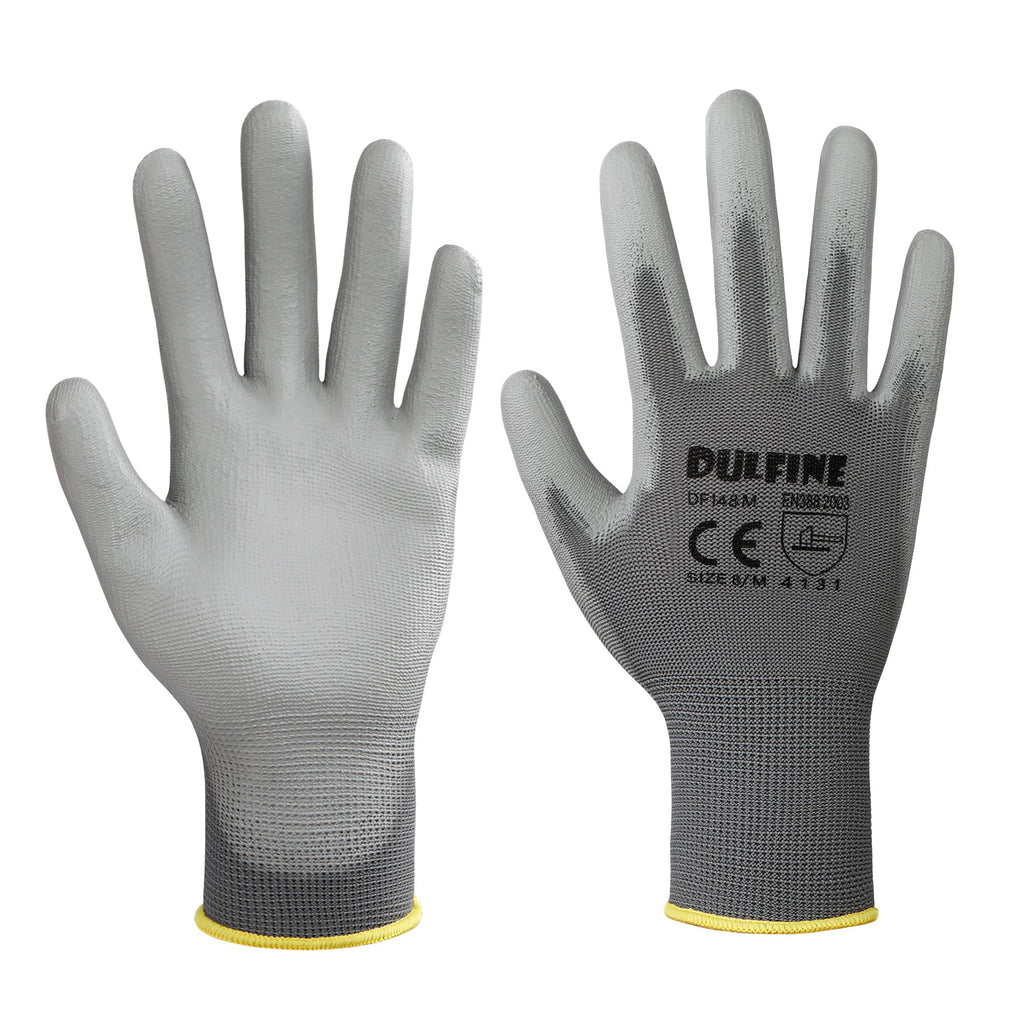 DULFINE Safety Work Gloves for Men 60 Pairs, Ultra-Thin PU Coated Grey S