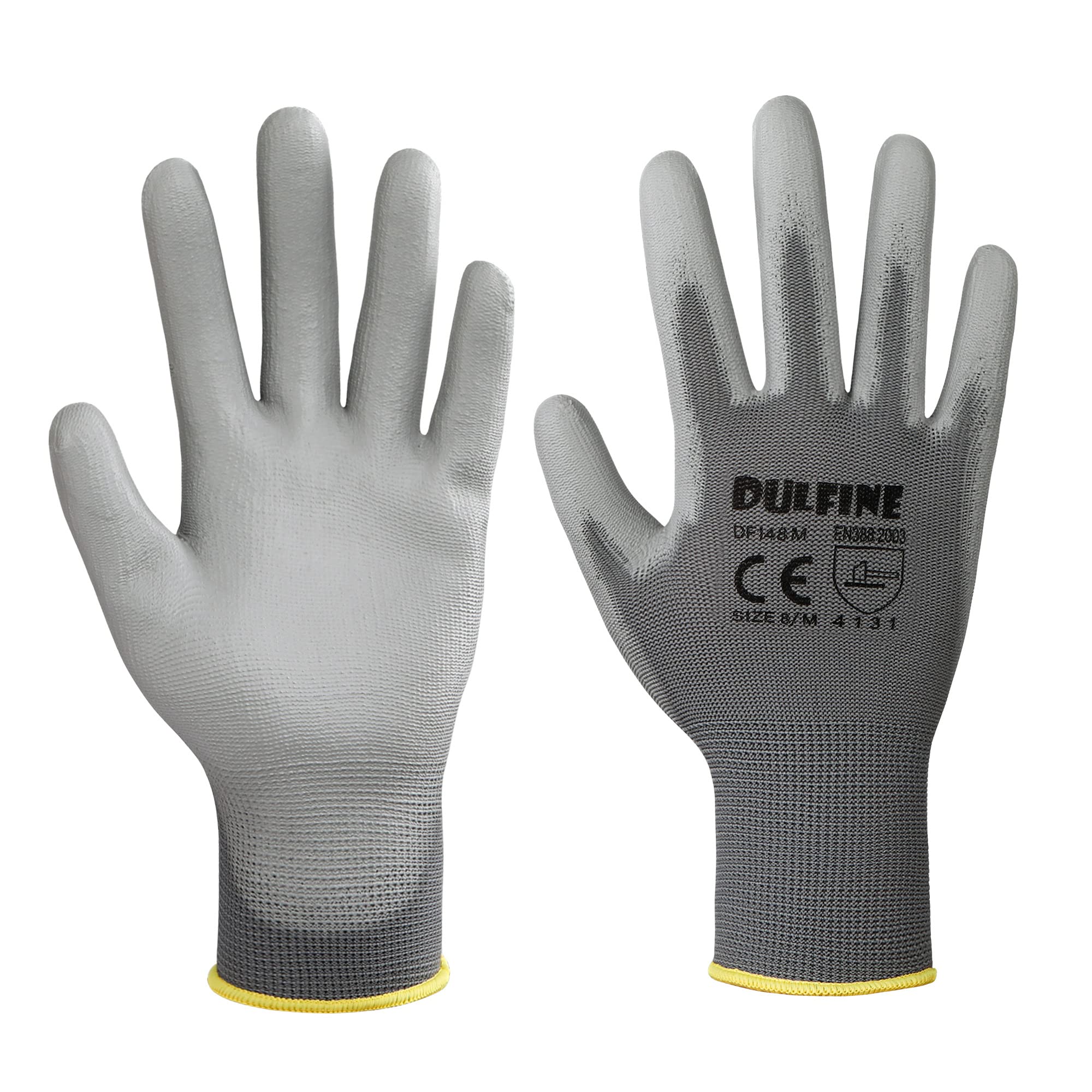 DULFINE Safety Work Gloves for Men 60 Pairs, Ultra-Thin PU Coated Grey S