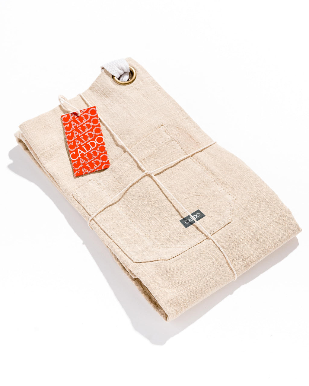 Caldo Linen Kitchen Apron for Cooking- Mens and Womens Linen Bib Apron for Professional Chef, Server, or Barista- Adjustable with Pockets (Bone)