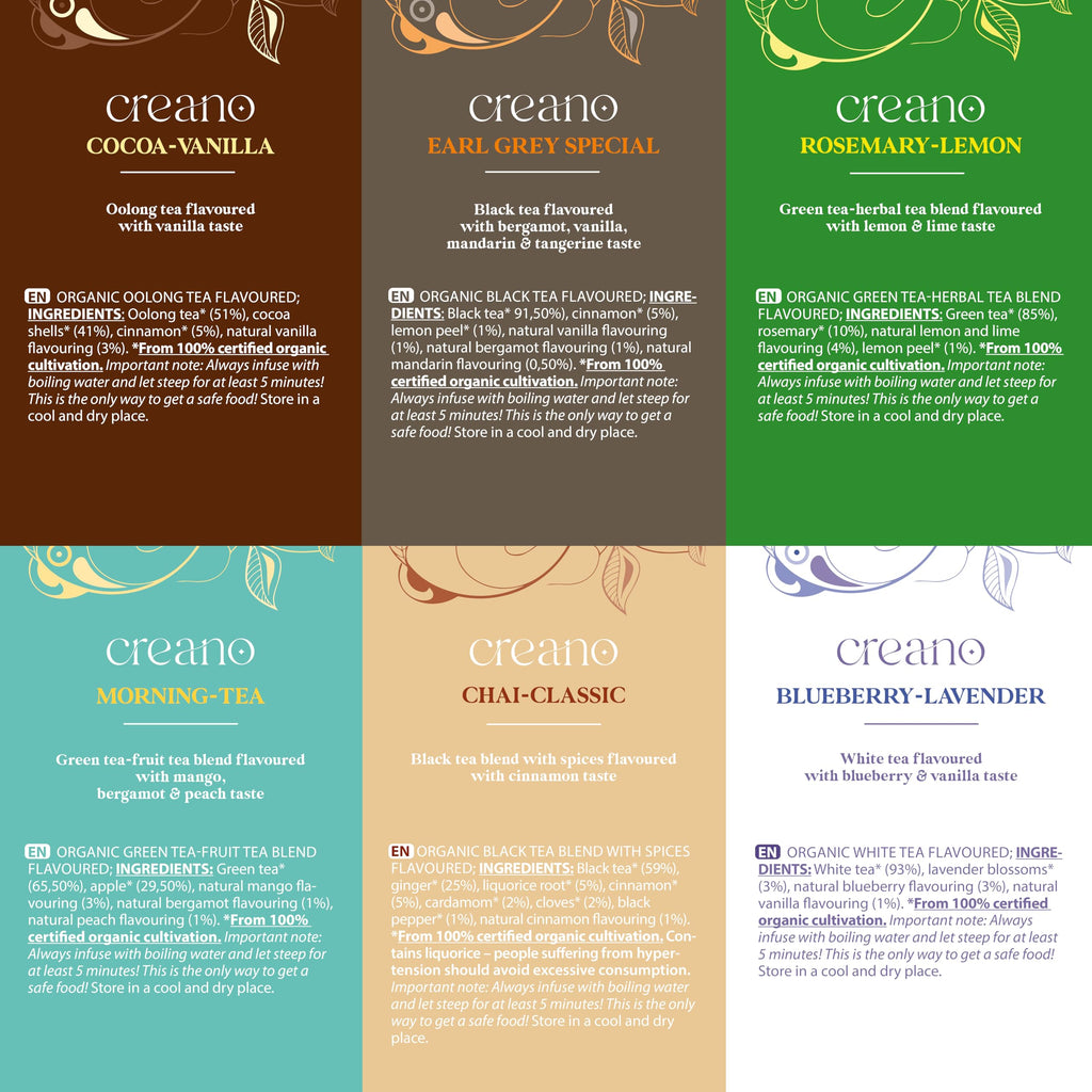 Creano Organic Tea Gift Set – 24 Organic Tea Bags in 6 Dreamy Varieties – 48 g*